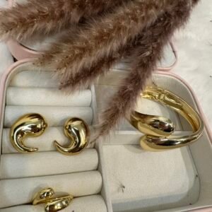 Série DAMAA gourmette , boucle d’oreille et bague en acier inoxydable